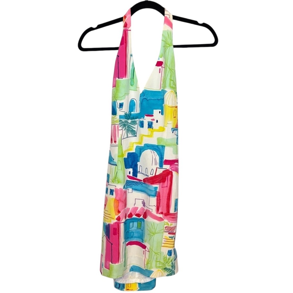 David Meister Silk Tropical Halter Sundress - Pink, Blue, Green, Yellow